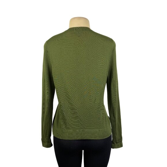 Talbots Womens Olive Green Merino Cardigan Sweater Pure Wool Button Front Size M - Picture 3 of 7